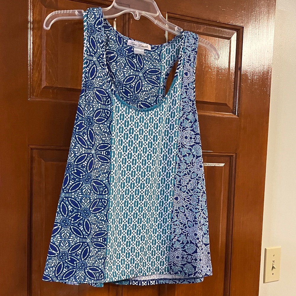 Linea Donatella Floral and Geometric Blue Tank Top